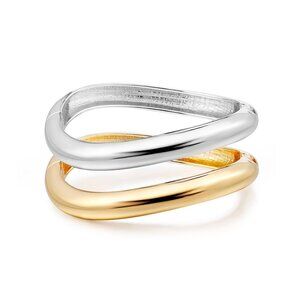 Gold Plated Cuff Bangle Bracelets Set Chunky Hinged Minimalist Jewelry